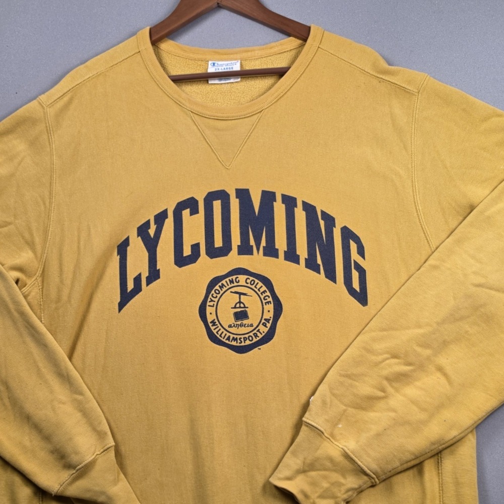 Champion Reverse Weave Lycoming College Sweatshirt Men 2XL Mustard Yellow School - Picture 3 of 10